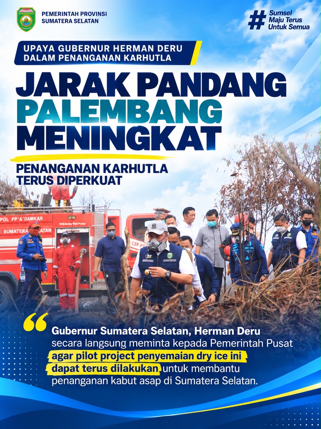 Jarak Pandang Palembang Meningkat, Herman Deru Dorong Penanganan Karhutla Terus Diperkuat
